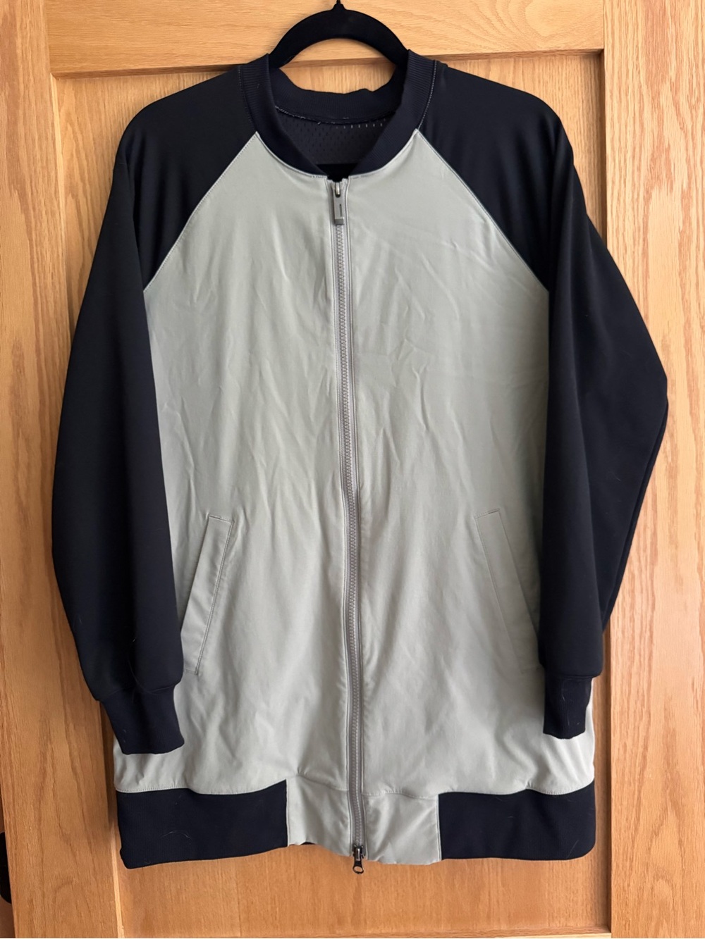 Lucy Activewear Black and Gray Zip-Front Bomber Jacket.